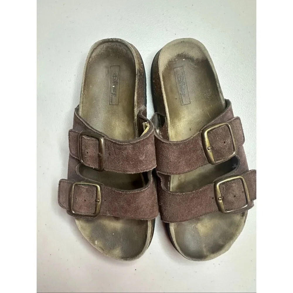 Disney Women's Brown Suede Leather Buckle Cork Sole Strap Sandals Size 8 - Picture 2 of 6